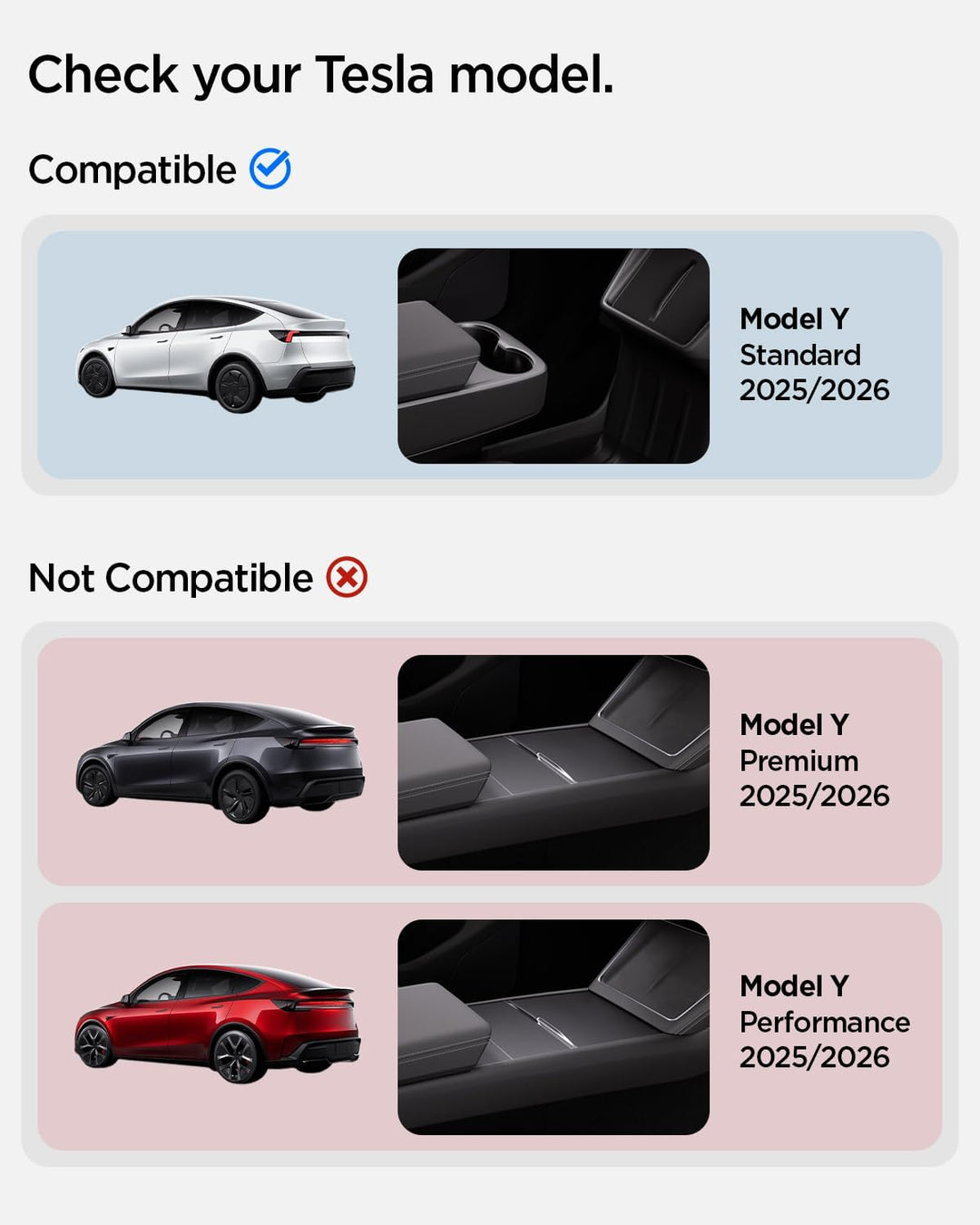 Spigen Tesla Model Y 2026 Juniper (NUR Standard) Auto Mittelkonsole Organizer Erweiterung, rutschfes