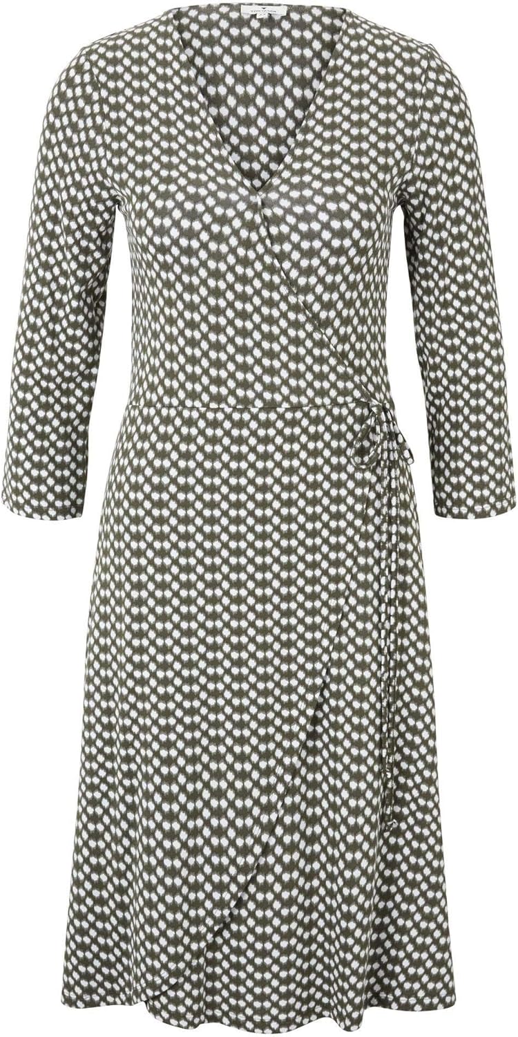 TOM TAILOR Damen Kleider & Jumpsuits Gemustertes Jersey-Wickelkleid Khaki dot Design,36,22738,7000