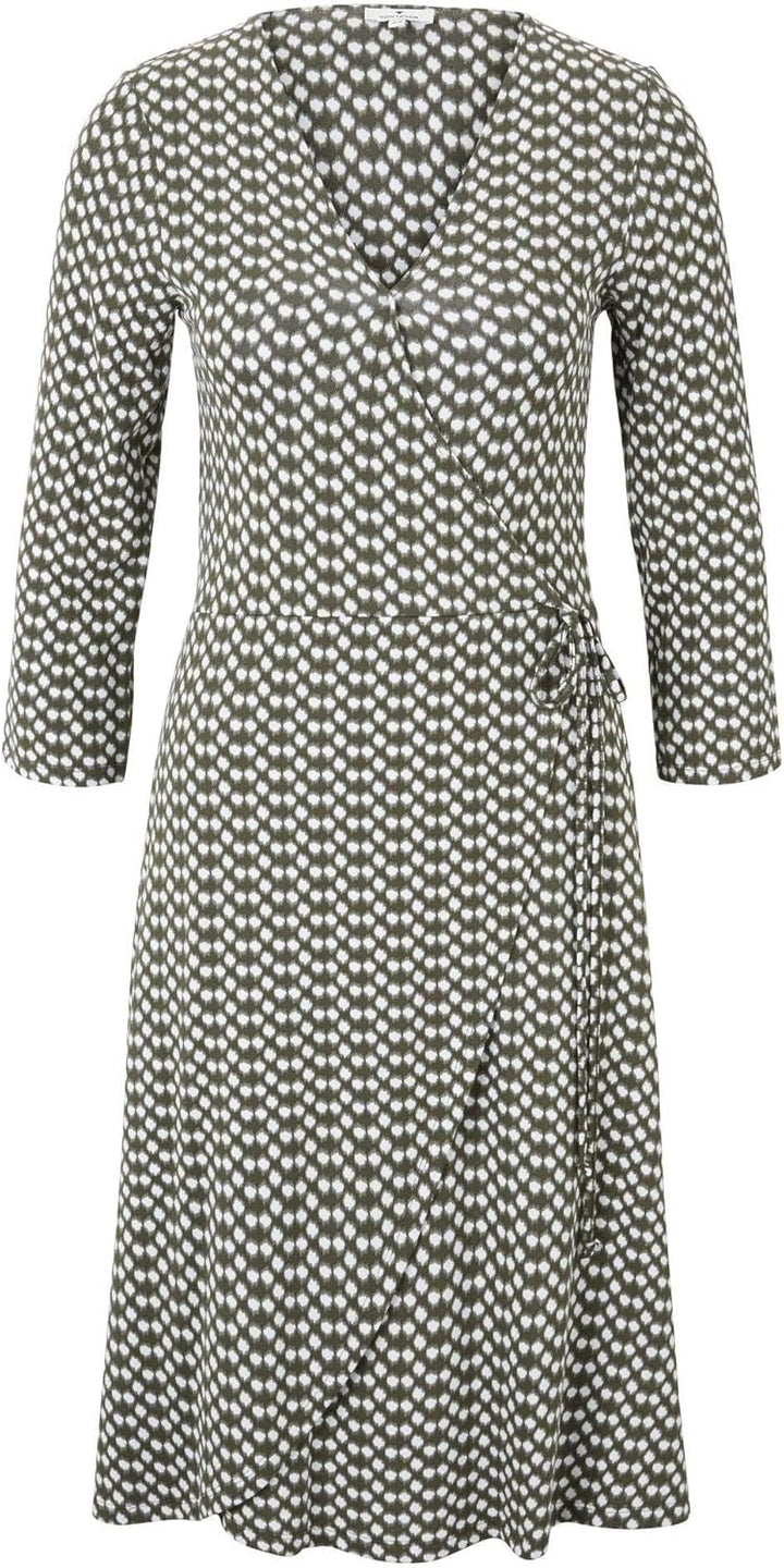 TOM TAILOR Damen Kleider & Jumpsuits Gemustertes Jersey-Wickelkleid Khaki dot Design,36,22738,7000