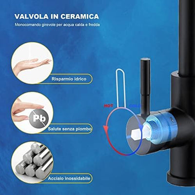 Wasserhahn Küche Schwarz Küchenarmatur Mischbatterie mit Brause Ausziehbar Hochdruck 360° Schwenkbar