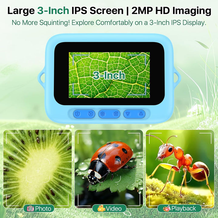 Mikroskop für Kinder, digital, tragbar, 7,6 cm (3,0 Zoll), grosses Display, 1000 x Mikroskop, wieder
