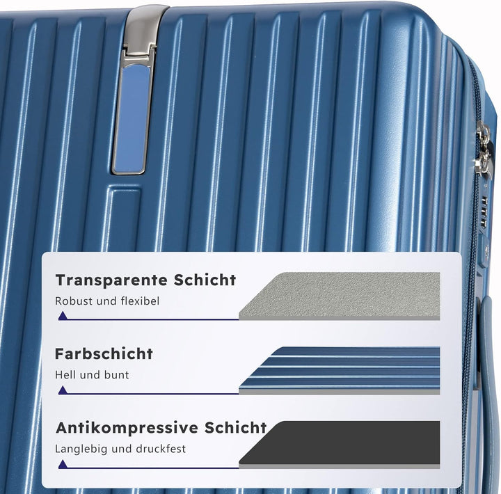 Koffer Mittelgross Hartschalen Erweiterbar in Polycarbonat Reisekoffer mit 4 Rollen und Haken | 65x4
