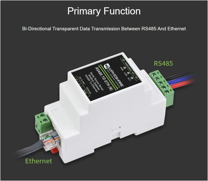 Waveshare RS485 to RJ45 Ethernet Converter Module, Industrial Rail-Mount RS485 Serial Server,TCP/IP