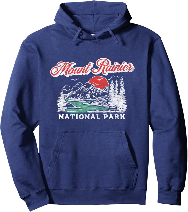 Mount Rainier National Park Retro 80's Mountains Graphic Pullover Hoodie