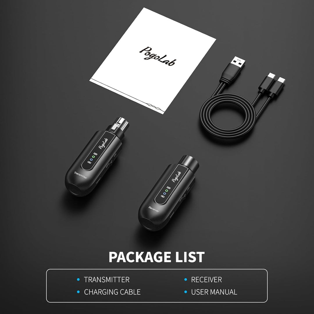 POGOLAB Drahtloser Mikrofon-Sender-Empfänger, 2,4 GHz, kabelloses XLR-Mikrofonsystem, wiederaufladba