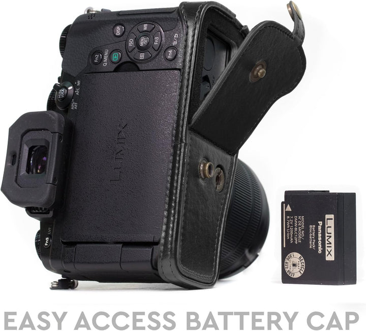 MegaGear MG892 Ever Ready Leder Kameratasche mit Trageriemen kompatibel mit Panasonic Lumix G80, G81
