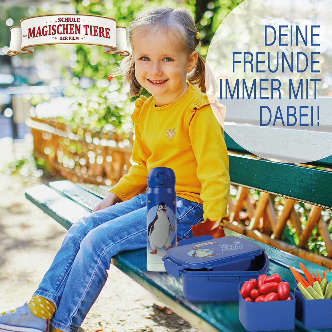 AWAVE Die Schule der Magischen Tiere Brotdose Kinder mit Fächern rPET Blau Juri Snackbox 1 L mit Dec