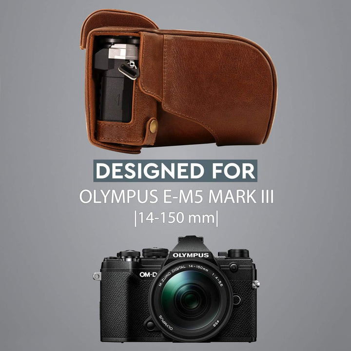 MegaGear Ever Ready MG1863 Kameratasche aus echtem Leder, kompatibel mit Olympus OM-D E-M5 Mark III