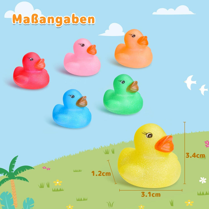 60 Stück Glitzer Badeenten Set – Mini Quietscheente mit Farb-Flash Bunte Gummiente Kinder Badespielz