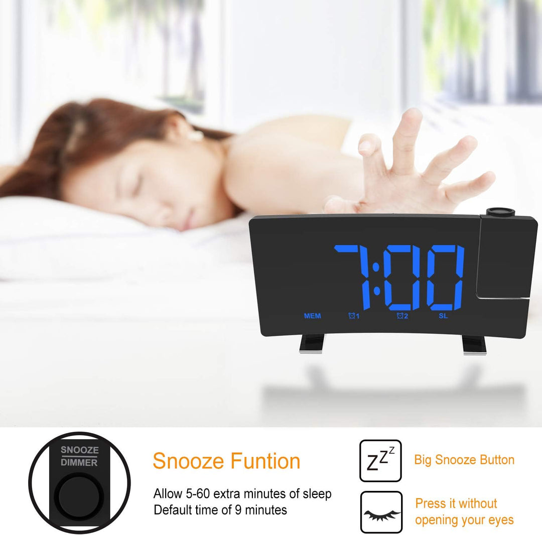 ThreeH Projektionsuhr UKW-Radiowecker mit USB-Ladegerät 5,5'' grosses LED-Display 2 Töne für Heavy S
