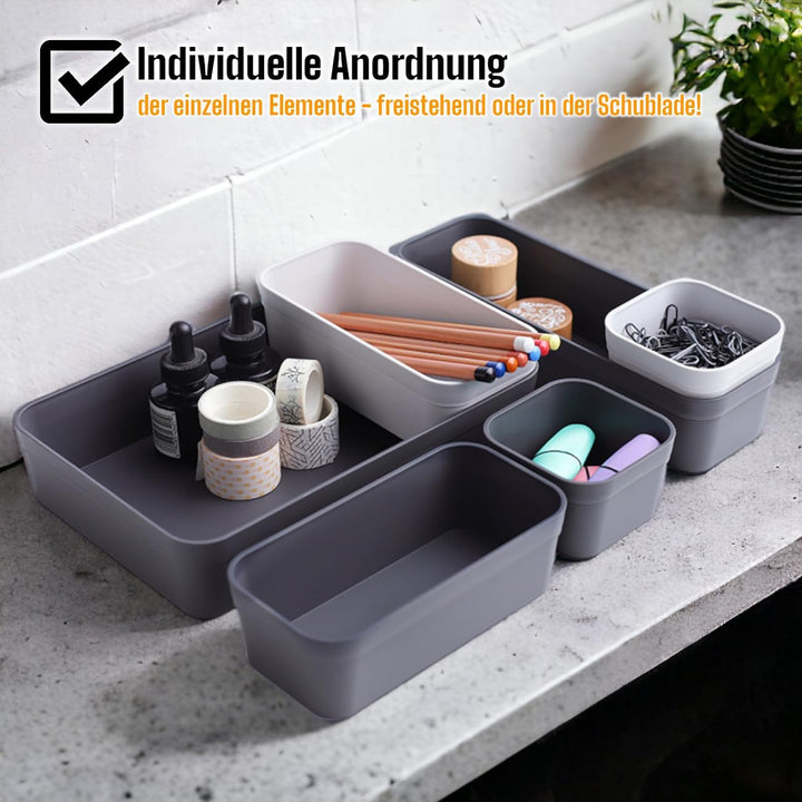 1x Schubladen-Organizer Set Aufbewahrungs-Box Einteiler Trenn-System verstellbar Utensilien Stauraum