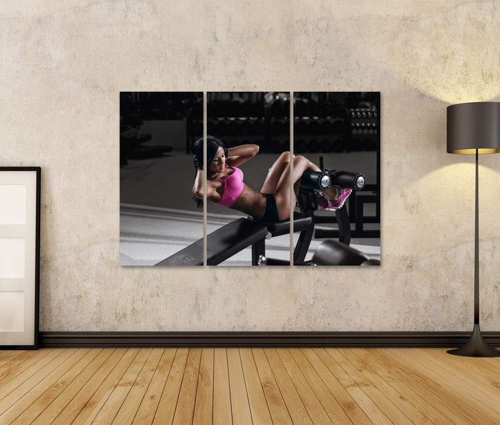 islandburner Bild auf Leinwand Fitness Frau Sport Sexy Gym Sit Up Bilder Wandbilder Poster Leinwand