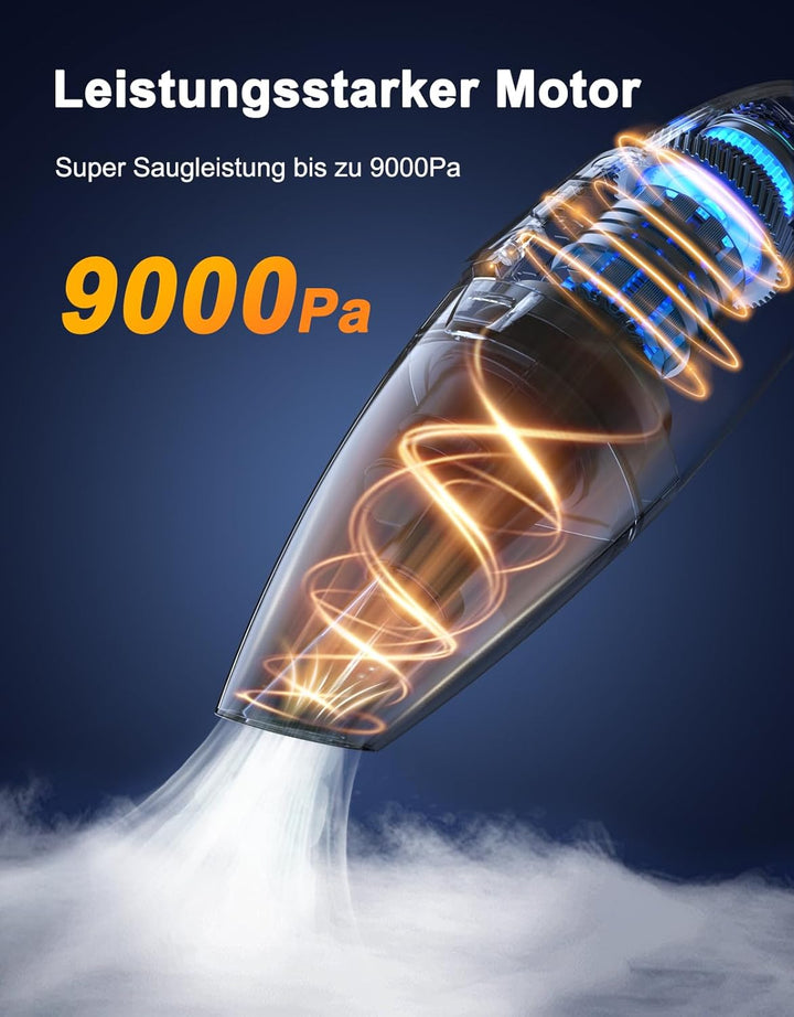Rolgno Handstaubsauger Akku, [9000Pa & Schnellladestation] Handstaubsauger Kabellos mit LED-Lichter,
