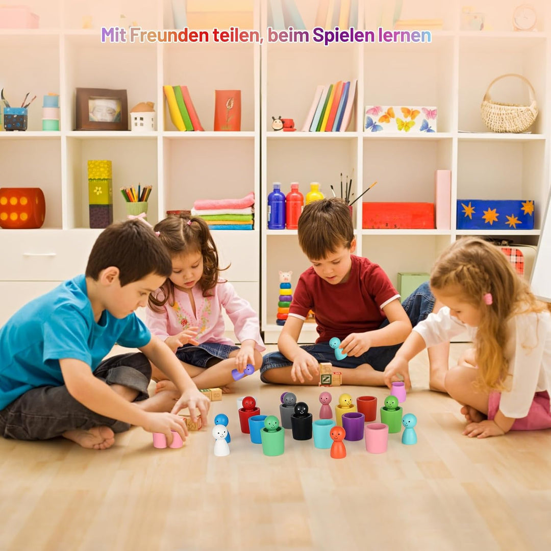 Montessori Spielzeug Farb Sortierbecher - Farberkennung Early Development Toys, Farberkennung Holz S