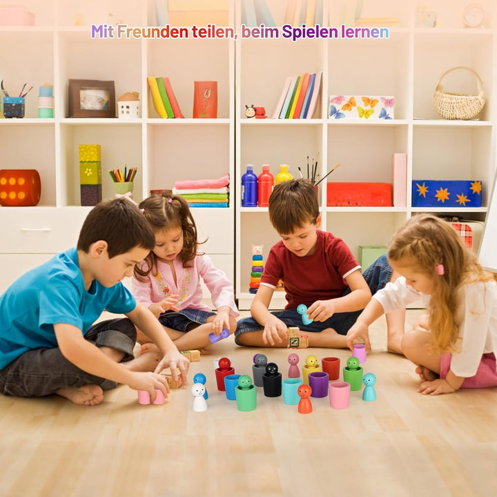 Montessori Spielzeug Farb Sortierbecher - Farberkennung Early Development Toys, Farberkennung Holz S