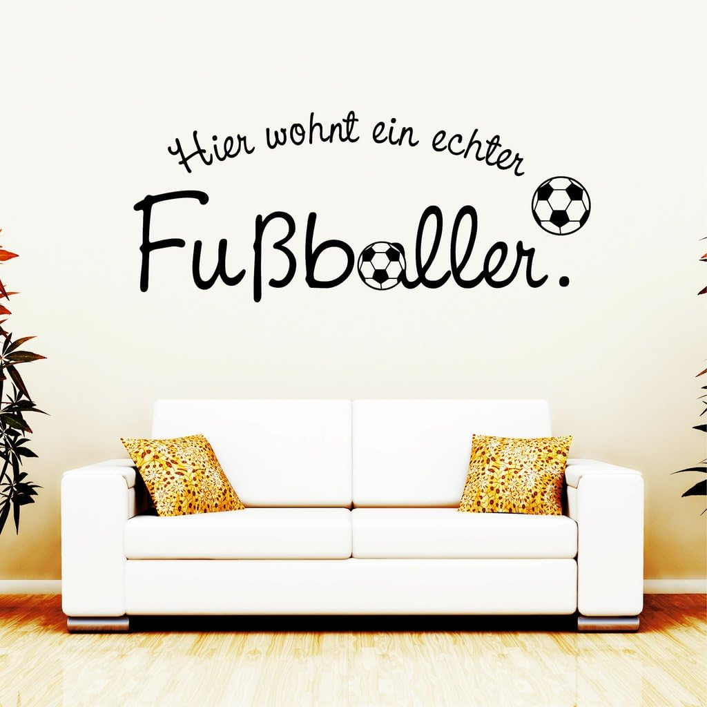 Türaufkleber „Hier wohnt ein echter Fussballer“ Kinderzimmer/schwarz / 55 x 131 cm Schwarz 55 x 131
