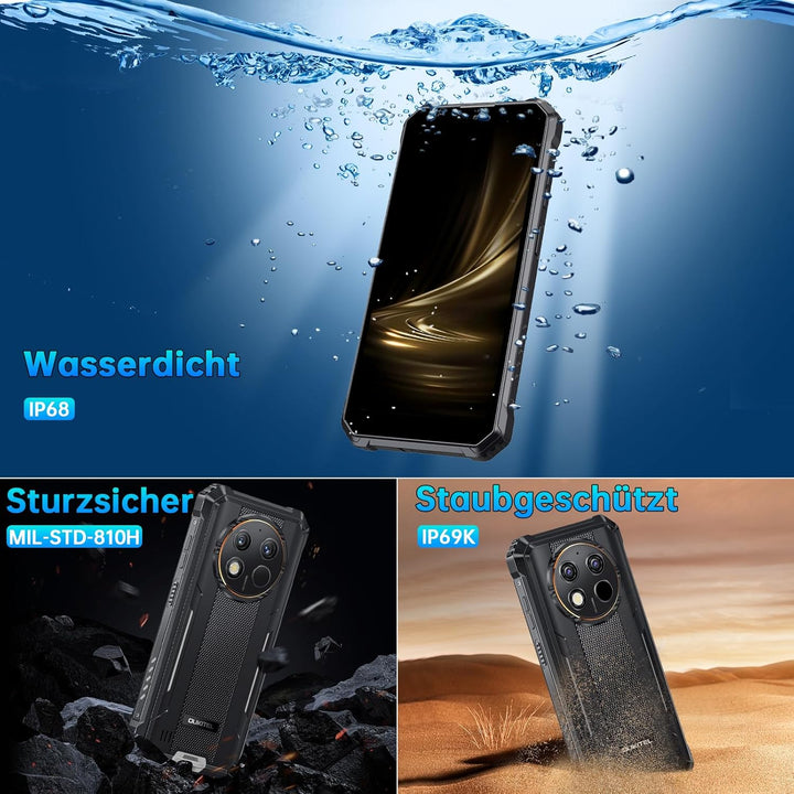 OUKITEL WP28S Outdoor Smartphone - 10600mAh Outdoor Handy Ohne Vertrag Android 14, 16GB RAM + 128GB
