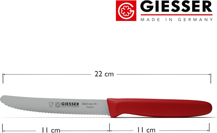 Giesser seit 1776 - Made in Germany - Tomatenmesser 6er Set rot, Klinge 11 cm, rutschfest, kleines U