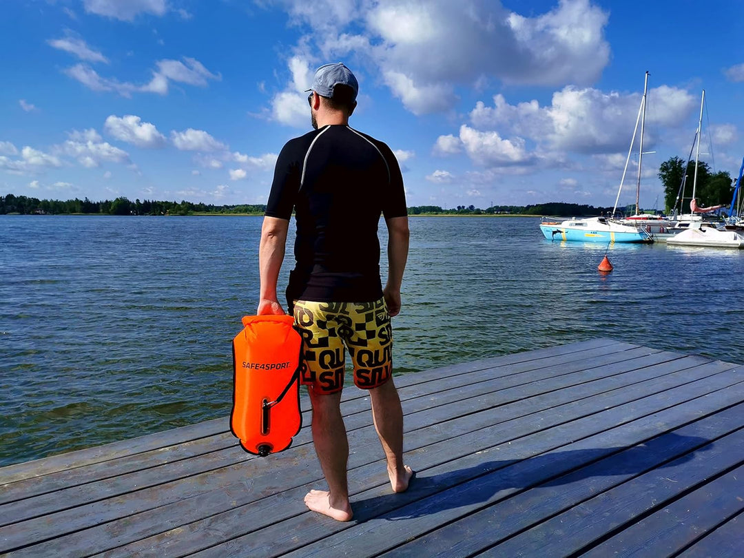 SAFE4SPORT RunSwimmer - Aufblasbare Sicherheitsboje zum Schwimmen und 3in1 Rucksack - Grosse Boje mi