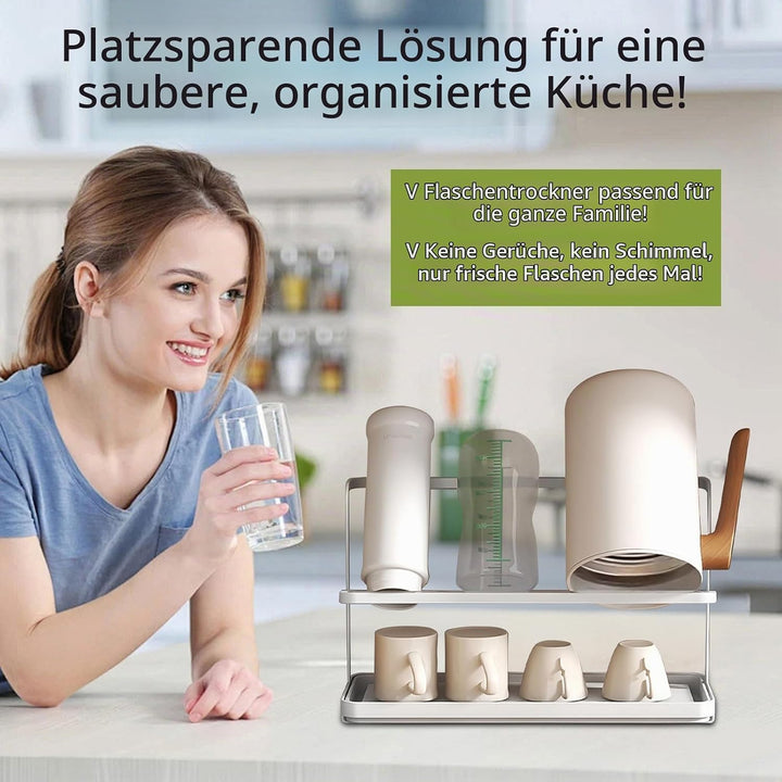 Flaschenabtropfgestell mit 2 Ebenen aus Karbonstahl, Trockenständer Babyflaschenr Abtropfgestell mit