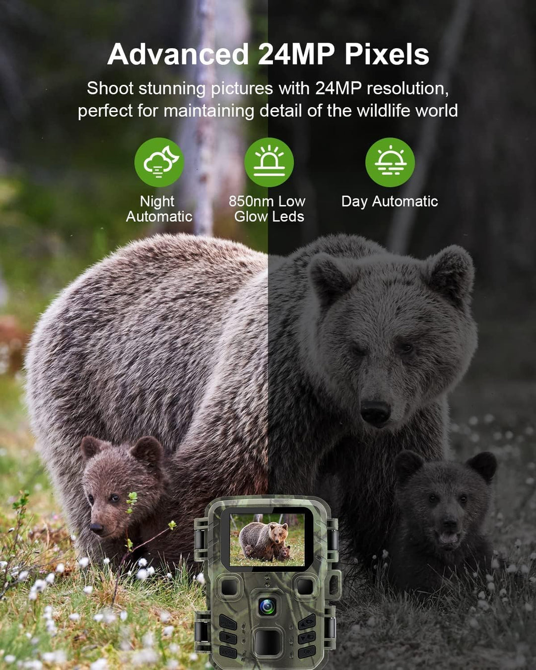 Wildkamera WLAN mit Handyübertragung App 24MP/1296P, WiFi Bluetooth Wildtierkamera mit Nachtsicht Be