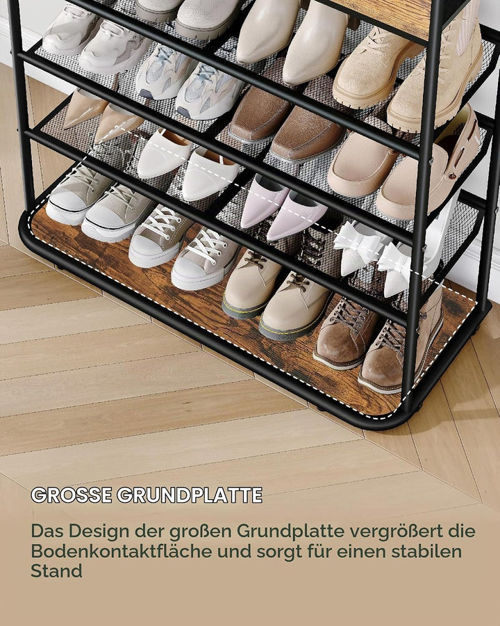 Hzuaneri Schuhregal, 5 Ebenen, 2 Stoffschubladen, 3 Gittern, Verstellbaren | Schuhständer für Eingan