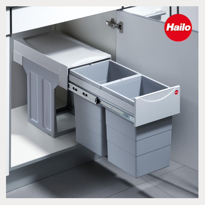 Hailo Abfallsammler Swing Tandem | 2x 15 Liter fassendes Abfallvolumen | Einbau-Mülleimer für Küchen