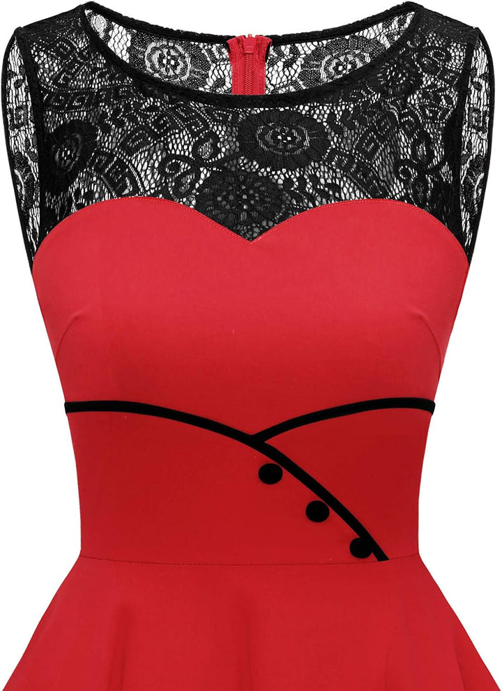 Bbonlinedress Damen Cocktailkleid Rockabilly Spitzenkleid 50er Retro Vintage Faltenrock Elegant Ärme