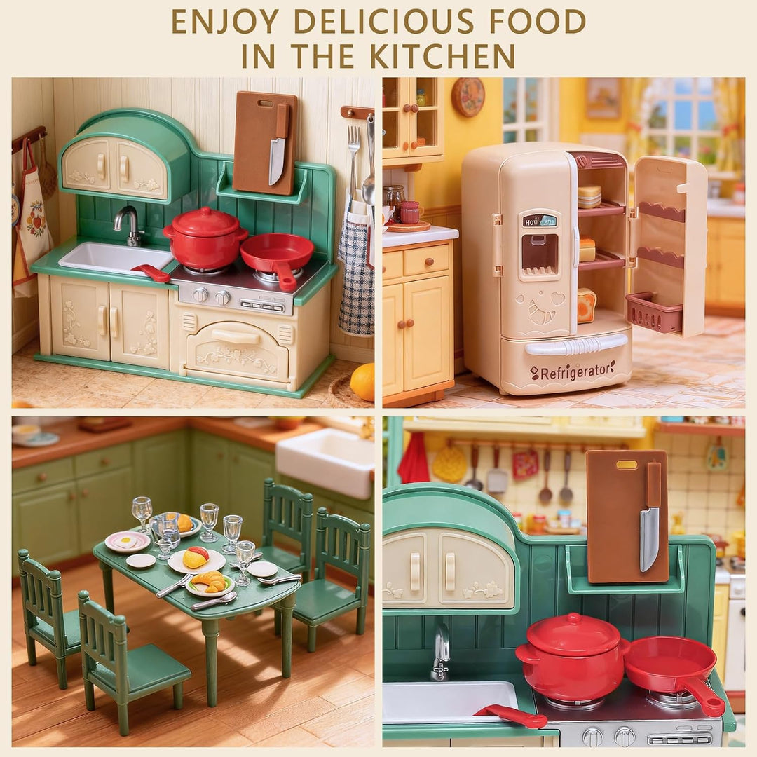 Koffer Dollhouse Tragbares Puppenhaus Möbel Zubehör DIY Miniatur Haus mit 2 Flexible Puppen, Klavier