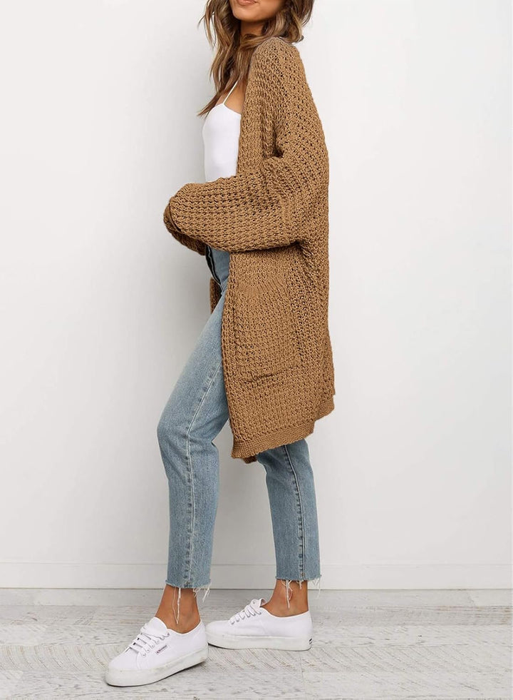 Damen Lang Strickjacke Oversize Langarm Sweater Cardigan Casual Strickmantel Herbst Outerwear mit Ta