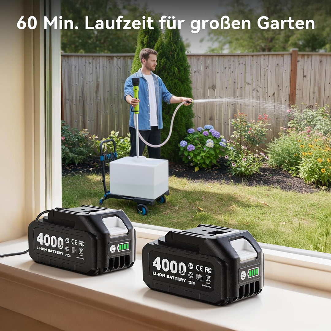 Kabellose Stab-Transferpumpe für Wasser/Diesel, 5,6cm Filter-Ø, 2725L/h Schnellentleerung, 60min Lau