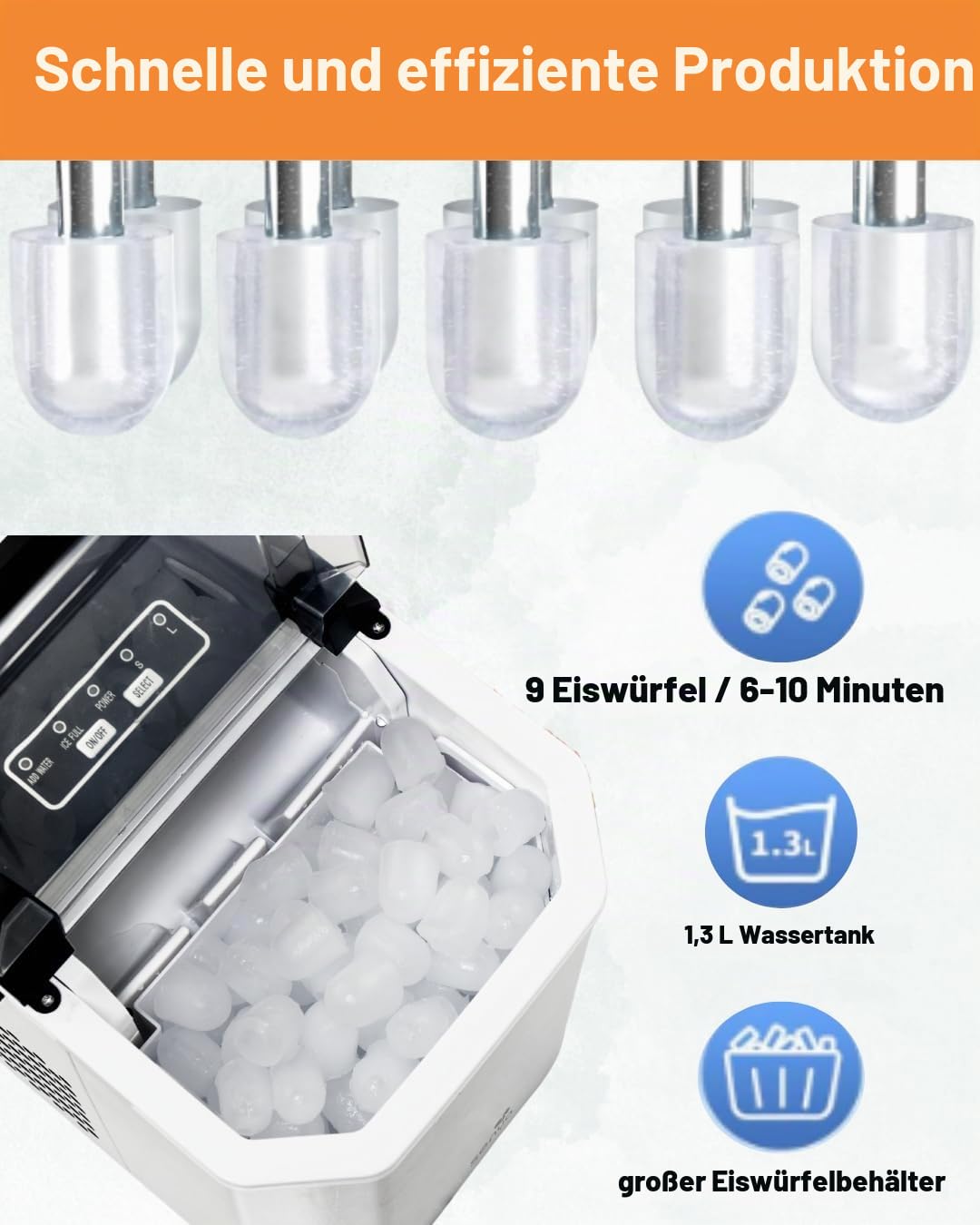 SENYA Eiswürfelmaschine, 2 Eiswürfelgrössen, bis zu 12 kg in 24 Stunden, Tank 1,3 l – LED-Display –