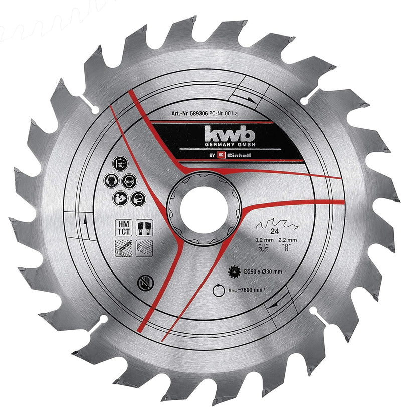 kwb by Einhell Kreissägeblattsatz 3-tlg. 250x30 mm Stat. Sägen-Zubehör (3x HM-Sägeblätter, Ø250x30 m