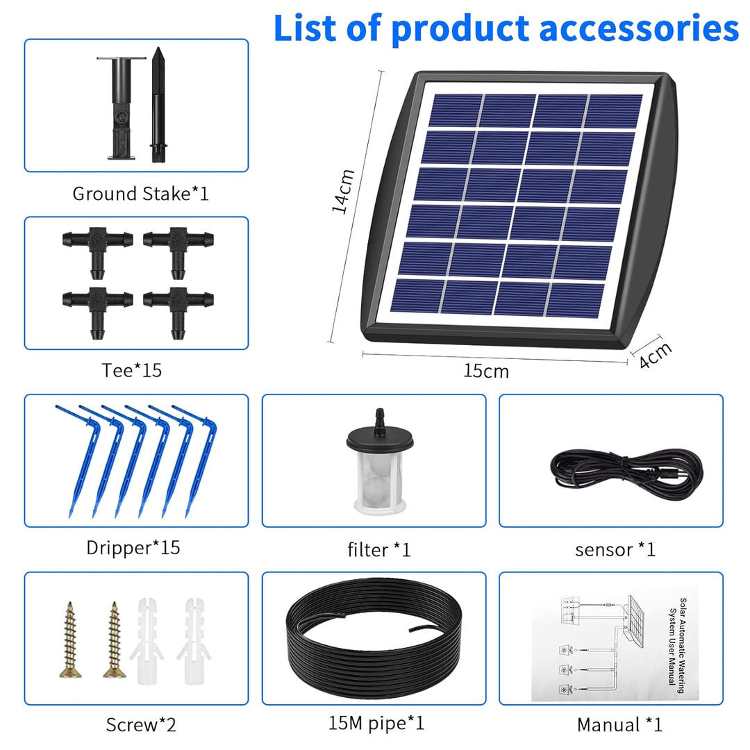 Solar Bewässerungssystem automatische Set, Automatisches Gartenbewässerungssystem mit 15 M Schlauch