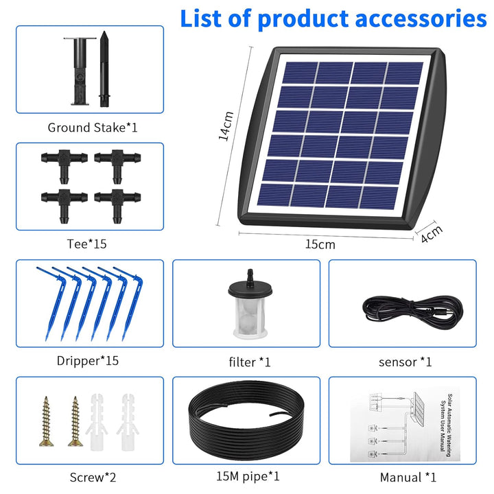 Solar Bewässerungssystem automatische Set, Automatisches Gartenbewässerungssystem mit 15 M Schlauch