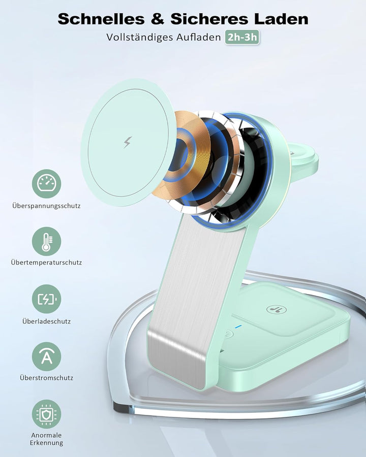 3 in 1 Faltbar Mag-Safe Ladegerät，Induktive Kabelloses Ladestation für 17/16/15/14/13/12/Pro Max/Min