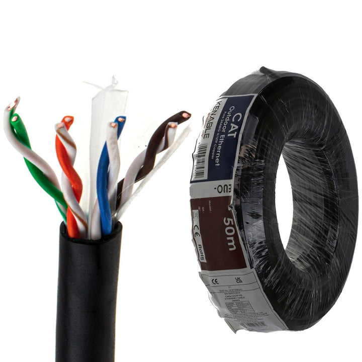 kenable Aussen CAT6 Aussen Verwendung Kupfer Ethernet Netzwerk Kabel Kabelrolle UTP 50 m Schwarz [50