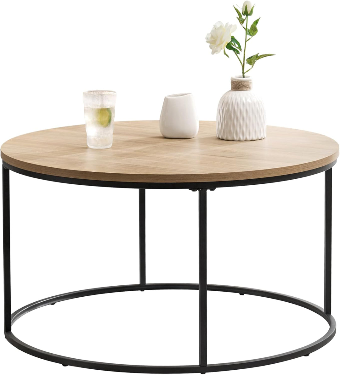[en.casa] Couchtisch Kuhmoinen 45 x 80 cm Beistelltisch Wohnzimmertisch Sofatisch rund Schwarz/Holzo