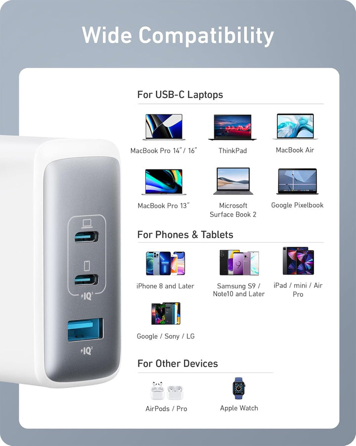 Anker 100W USB C Ladegerät, 736 Charger (Nano II 100W) Schnellladegerät, iPad ladegerät, 3-Port USB