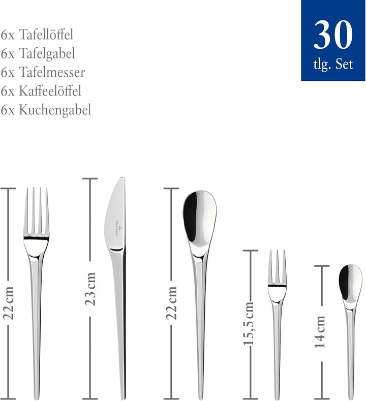 Villeroy &amp; Boch – NewMoon Besteck Set 30 teilig für 6 Personen, spülmaschinenfest, Besteckset, Tafel