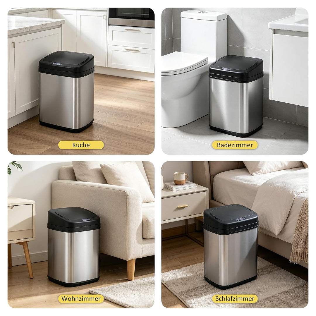 HOMCOM Sensor Mülleimer 20L Edelstahl mit Bewegungssensor Silber+Schwarz | Automatischer Mülleimer,