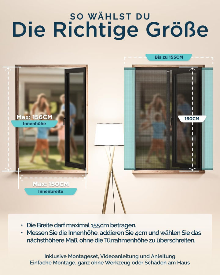 ARCOL Fliegengitter Fenster mit Magnet 155x160h cm Zuschneidbar - Moskitonetz mit Klettverschluss -