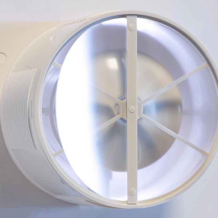 STERR Weisser Badlüfter 100 mm mit LED - Badezimmerventilator - Glasfront - Modernes Aussehen - BFS1