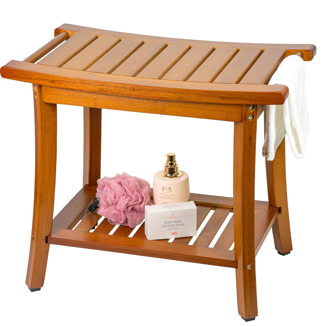 Utoplike Bambus Dusche Bank für Innen, Braun Badezimmer Hocker mit Griffen, Lagerung Regal, Holz Bad