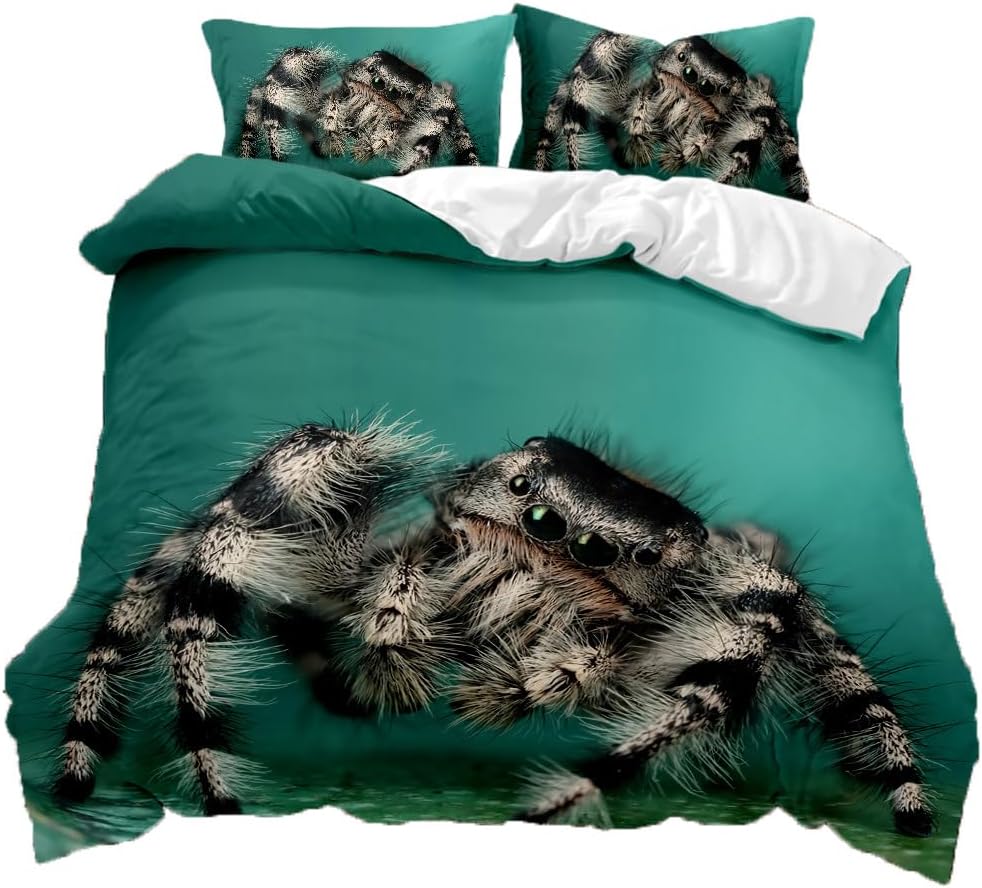 Rote Spinne Schwarz Haarige Spinne Bettwäsche Set,Spinne 3 Teilig Bettbezüge,3D Spinne Bettbezug, Ki