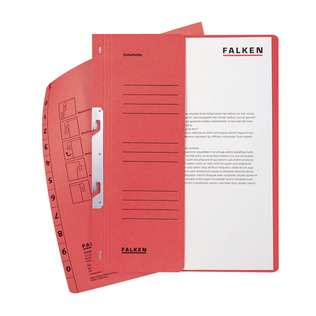 Original Falken 50er Pack Einhakhefter. Made in Germany. Aus Recycling-Karton mit halbem Vorderdecke