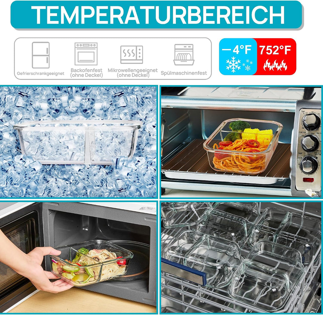 Vtopmart 3Pack 975ml Meal Prep Boxen, Glasbehälter mit Deckel, Frischhaltedosen Glas mit Deckel für