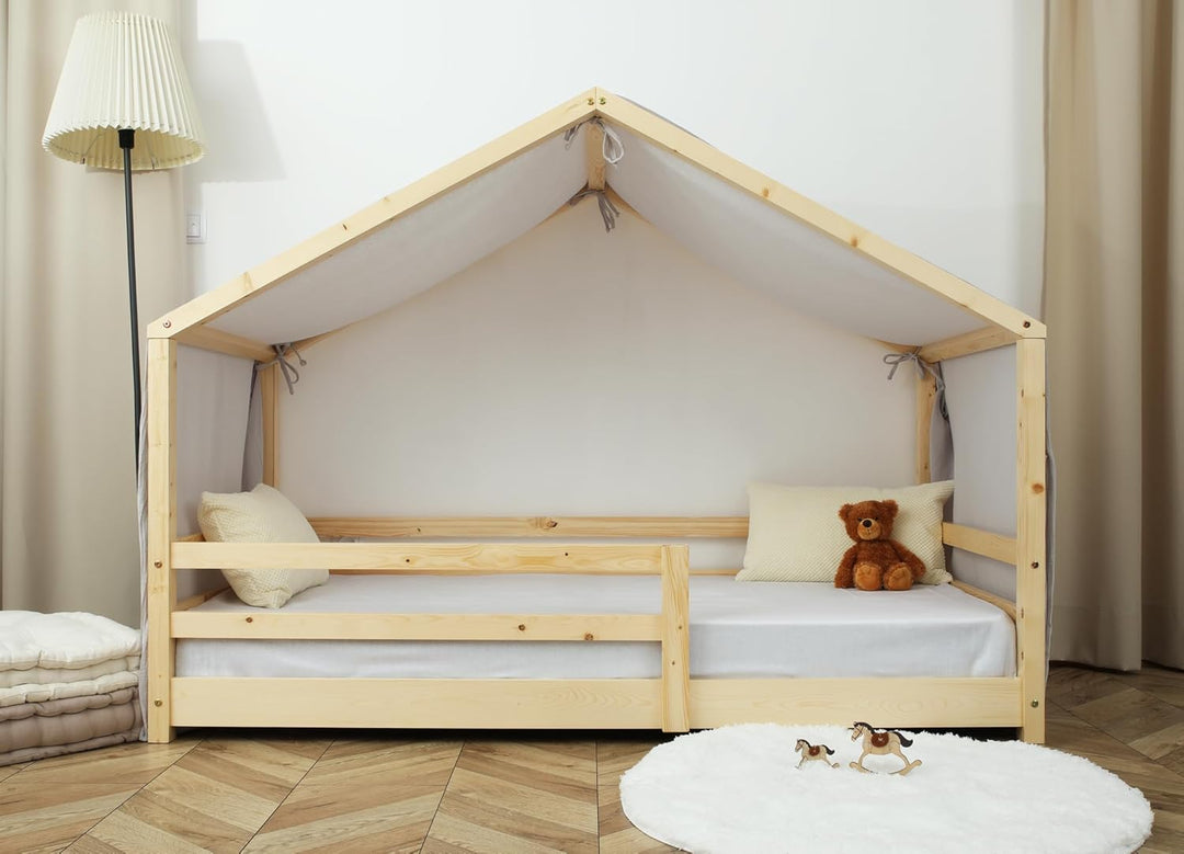 Hausbett Himmel - 100% Baumwolle Betthimmel Hausbett aus Musselin - Bett Vorhang Kinderbett - Himmel