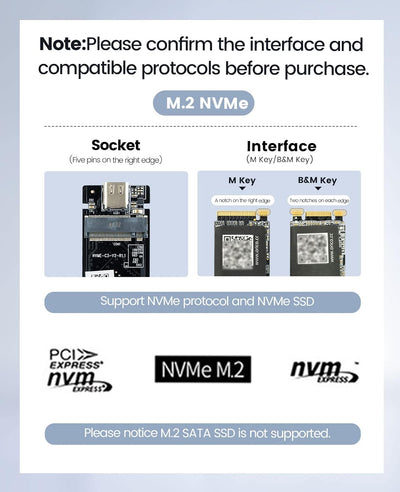 ORICO M.2 NVMe SSD Gehäuse auf 20Gbps USB3.2 Gen2x2 USB-C PCIe Adapter für NVMe M-Key/M+B Key SSD 22