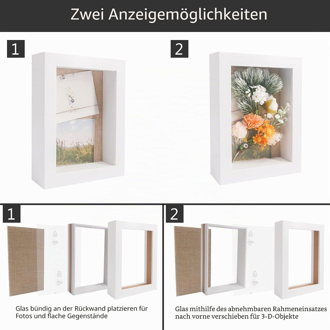 GraduatePro 3D bilderrahmen 15x20 zum befüllen schaukasten Wand für Weiss Objektrahmen Hochzeit Box